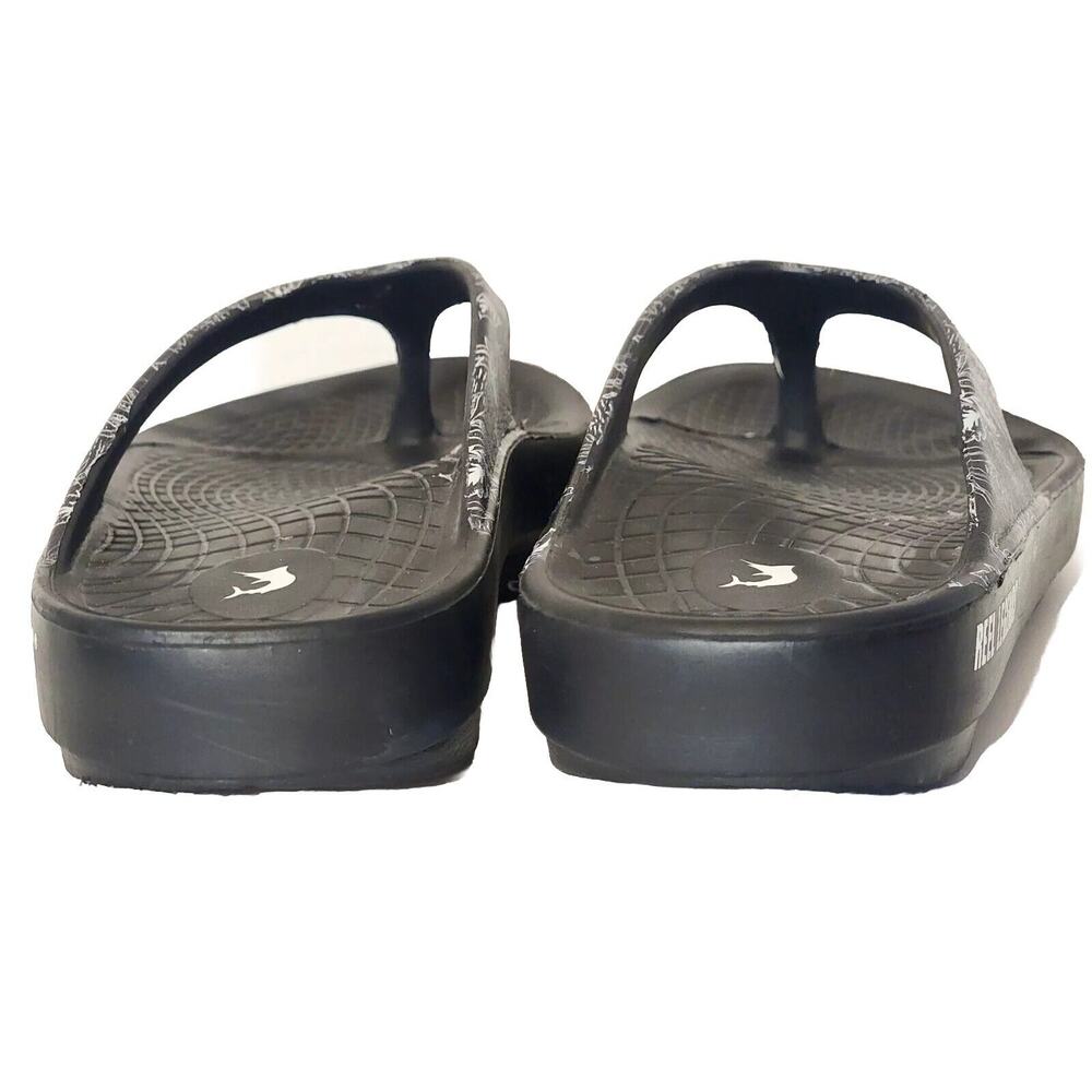 Reel Legends Caymen Flip Flops Black White Print Women’s Size 7 Beach - Picture 4 of 8